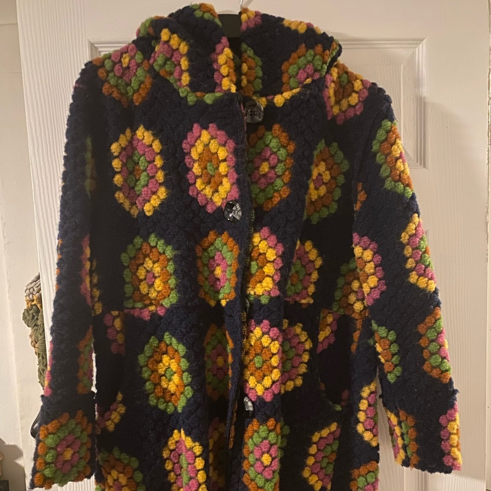 Unique Vintage Multicolor Crochet Teddy Jacket